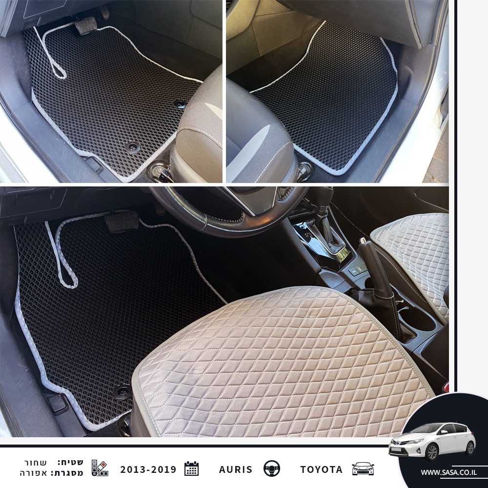 קולאז' של שטיחים לרכב טויוטה אאוריס שנתון 2013-2019 | עיצוב שטיחים לפי טעם הלקוח במגוון חומרים